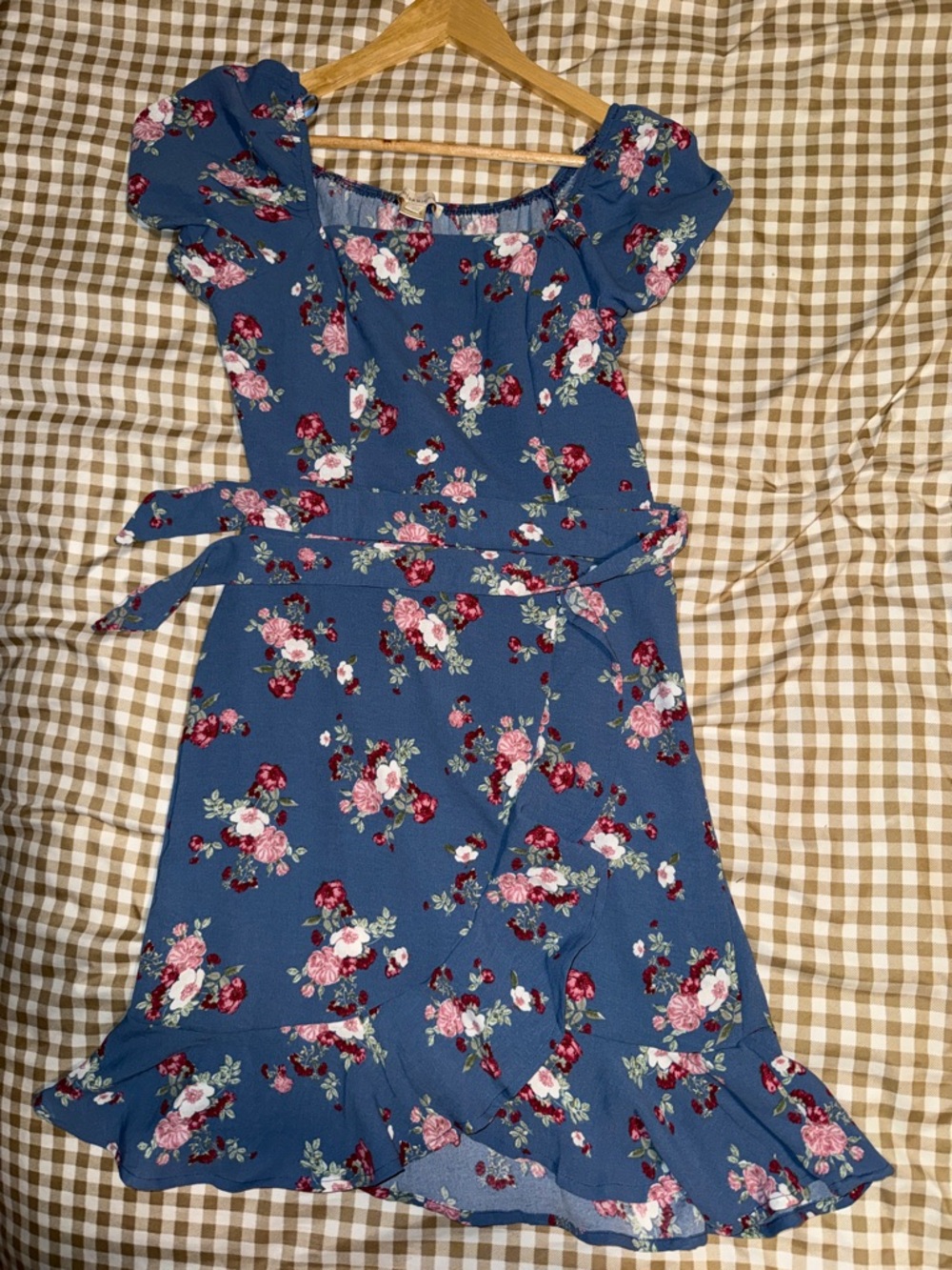 Blue Floral Wrap Mini Dress